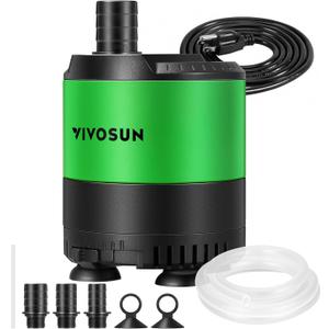 VIVOSUN 660 GPH 35W Submersible Water Pump, with Adjustable Water Flow, 4.9ft Tubing, Additional Ceramic Shaft, and Outlet Adapters, for Fish Tanks, Aquariums, Hydroponics, Fountains