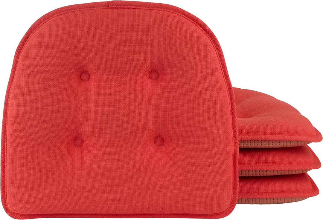Klear Vu Omega Non-Slip Chair Cushions, Assembled in USA, U-Shaped Skid-Proof Seat Pads for Dining Room, Kitchen, Office, 15"x16", 4 Pack, Solid Coral 4 Count