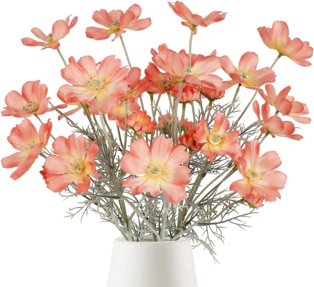 Cosmos Silk Flowers,6PCS Daisy Flowers Artificial 24'' Artificial Wildflower Fake Flowers for Wedding Party Kitchens Home Decoration(Coral Powder)