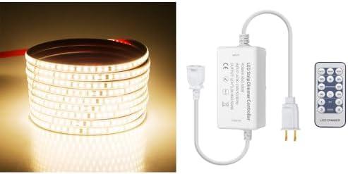 Aclorol Led Strip Lights Outdoor Waterproof 16.4FT Warm White 3000K AC 110V-130V Connectable LED Rope Light Strip Plug in for Bedroom Outside Garden Patio Indoor Outdoor Backyards Decor 120LEDs/M 5M