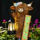 Highland Cow Statue for Garden Decor: Outdoor Welcome Cattle Lantern Decoration for Yard Lawn Balcony Patio Ornament - Gifts for Mom Women Grandma(Brown)