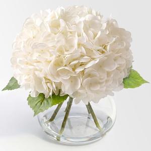 AMORISE Hydrangea Artificial Flowers with Vase, Real Touch Latex Fake Hydrangeas Spring Stem Leaves Bouquet with Faux Water, Realistic Faux Flower for Home Office Bedroom Table Centerpiece Decor White