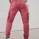 GINGTTO Mens Cargo Pants Slim Fit Leather Joggers Pants for Men Motorcycle Pants