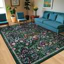 10x14 Area Rugs for Living Room: Floral Washable Rug Vintage Large Soft Boho Non-Slip Carpet Stain Resistant Low Pile Carpets for Bedroom Dining Room Farmhouse Nursery Hallway Home Office Dark Green