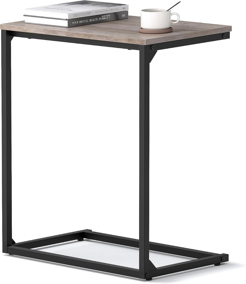 VASAGLE C Shape End Table, Small Coffee Table For Couch Or Sofa, Industrial Side Table In Living Room, Bedroom, 13.8 x 21.7 x 26 Inches, Greige and Classic Black ULNT052B02, 1 pack