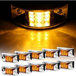10x Amber 12 Led Rectangular Armored-style Side Marker Light w/Chrome