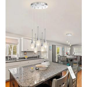 cenzoz 5-Lights Modern Pendant Lights for Kitchen Island LED Dimmable Chandelier Crystal Glam Ceiling Pendant Lighting for Dining Room Hallway Bedroom Lamp Brushed Nickel (Silver)