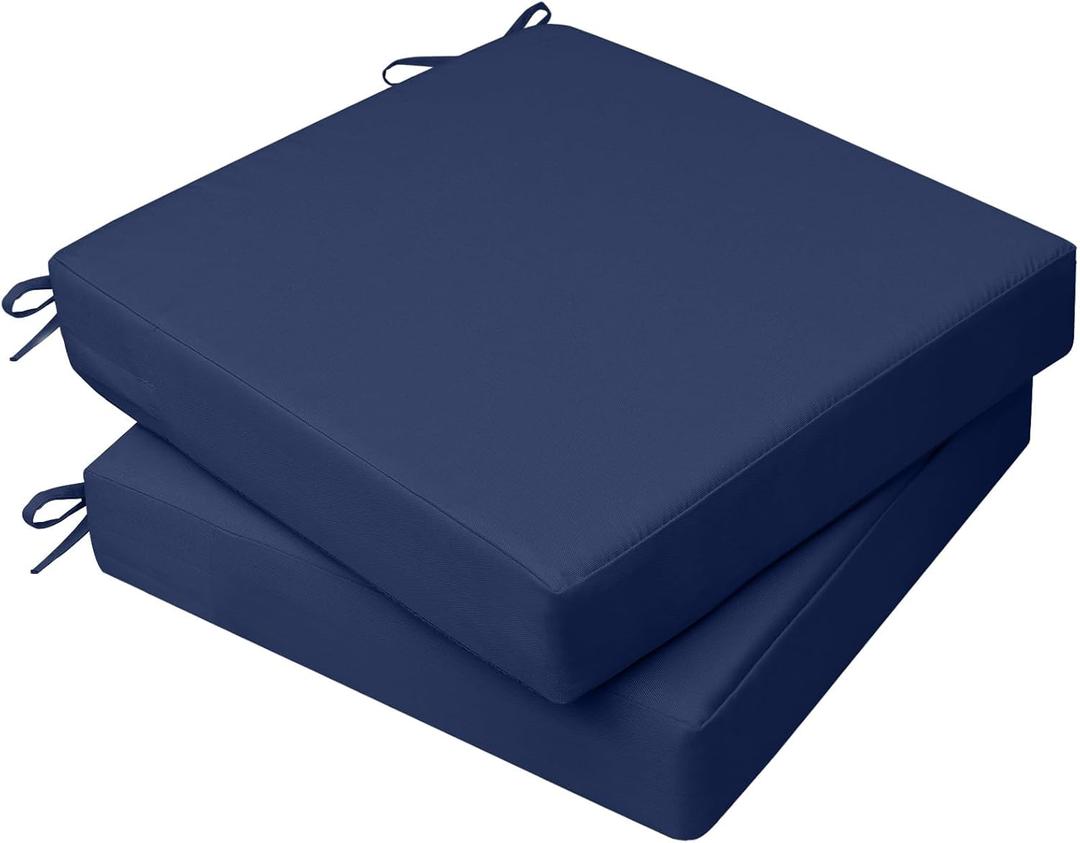 AAAAAcessories Outdoor Seat Cushions for Chairs, Waterproof, Fade-Resistant, 20" x 20" x 3", Patio Furniture Replacement Cushions, Set of 2, Navy Blue
