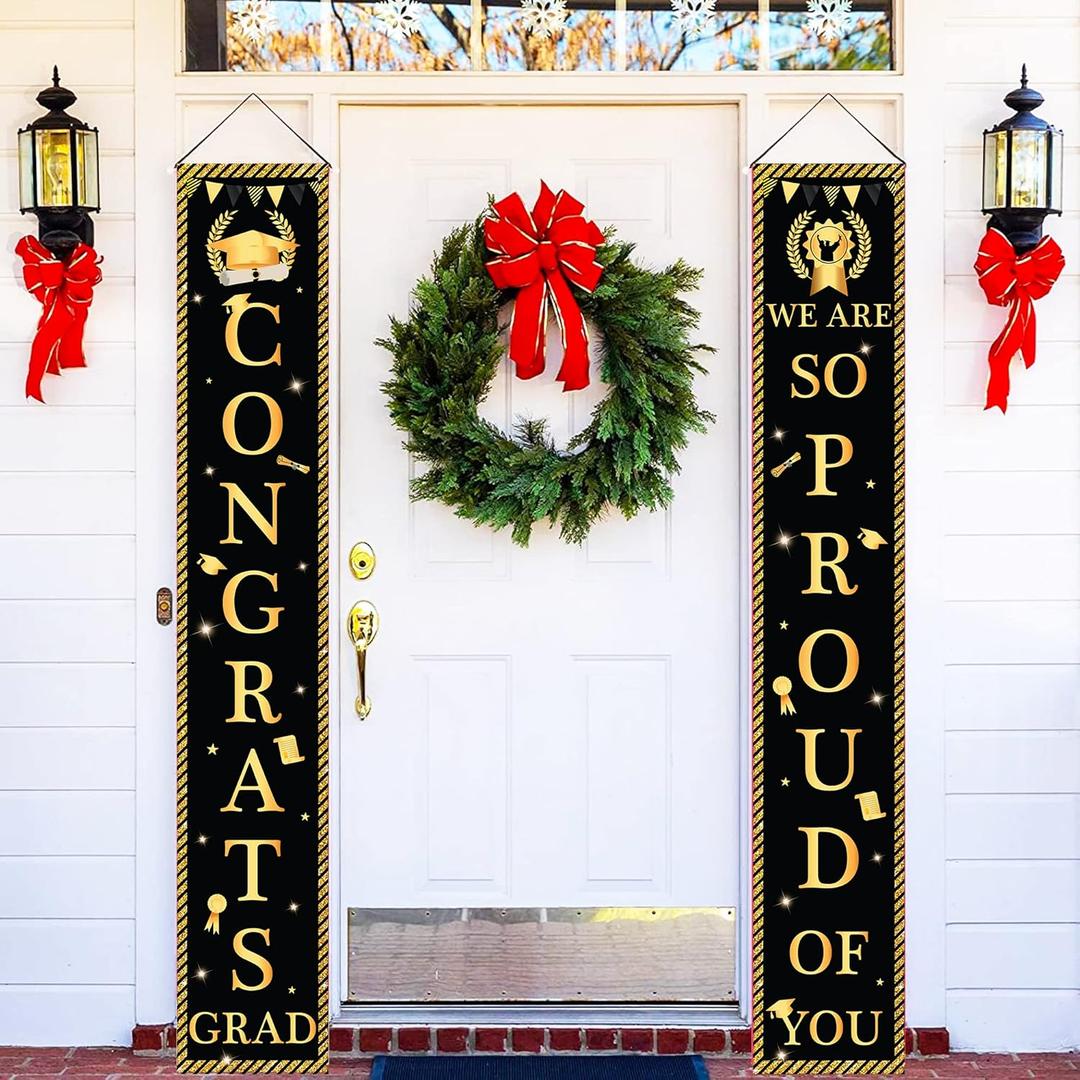 KatchOn, Congrats Grad Door Banner - Large 72x12 Inch, NO DIY | Congrats Grad Banner for Black and Gold Graduation Decorations Class of 2024 | Graduation Door Banner 2024, Graduation Door Decorations