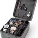 KAMIER Watch Case with Combination Lock - 4 Watch Storage and Jewelry Organizer - Watch Travel Case for Ring and Watch Storage, PU Leather Travel Watch Case, Ideal for Gift (With Gift Box), Grey