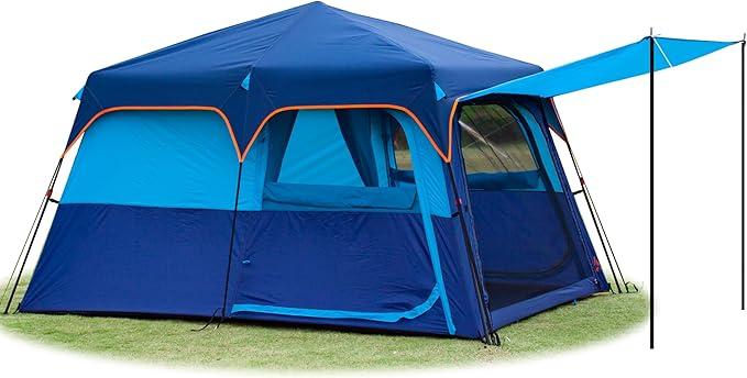 KTT Large Tent 6-8 Person,Family Cabin Tents,Instant,2 Rooms,3 Doors and 3 Windows with Mesh,Straight Wall,Waterproof,Double Layer,Big Tent for Outdoor,Picnic,Camping,Family Gathering(Green)