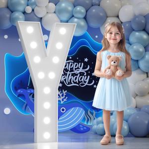 Big Marquee Light-up Letter Decorations: 4 Feet Tall Large Letters Y Marry Me Proposal Baby Shower Alphabet 4FT Sign Graduation Party Wedding Engagement Anniversary HOCO Decor Mosaic Balloon