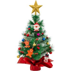 Small Christmas Tree with Lights,30inch Artificial Christmas Tree with 50 LED Lights, Treetop Star, Cartoon Small Pendant, DIY Best Choice, Tabletop Christmas Tree, Christmas Decorations