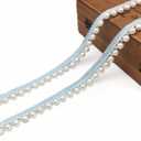 FQTANJU 2 Yards Faux Pearls Lace Ribbon Pearl Fringe Applique, DIY Craft Ribbon Pearl lace Trim for Wedding Party Decoration,Blue