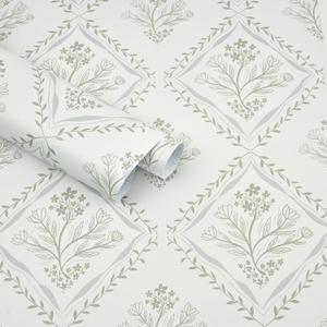 Kitico Peel and Stick Retro Bohemian Wallpaper Light Green and Beige Contact Paper Flower Detachable Waterproof Wallpaper Bathroom/Bedroom Cabinets Self Adhesive Vinyl 78.7"x17.3"