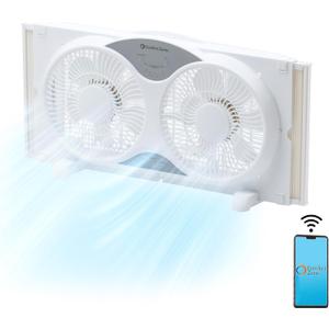 Comfort Zone 9-Inch Window Fan with Dual 3-Speed Fans, Auto-Locking Expanders, 3 Modes (Cool, Circulate, Exhaust), Wi-Fi App Control, Fabric Cover & Bug Screen (White)