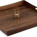 24 x 24 Inches Large Square Curved Black Walnut Wood Ottoman Tray with Handles, Serve Tea, Coffee Classic Wooden Decorative Serving Tray