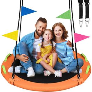 48 inch Tree Swing, Larger Saucer Flying Swing for Whole Family, 900lbs Weight Capacity, with Adjustable Hanging Straps, for Outdoor Playground, Orange