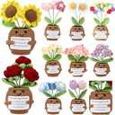 Suncalla 10 Pcs Crochet Flowers Appreciation Positive Gift Bulk Handmade Knitted Flowers with Positive Quotes for Mother Day Employee Coworkers Teacher Gifts and Office Desk Decor(Multiple)