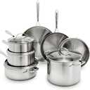 GreenPan Stainless Steel Cookware Set, 11 Piece, Induction Cookware, Dishwasher Safe, Oven Safe to 600F, Large 8QT Stock Pot, Sauce, Saute, Frying Pans, Pots & Pans Kitchen Essentials, Silver