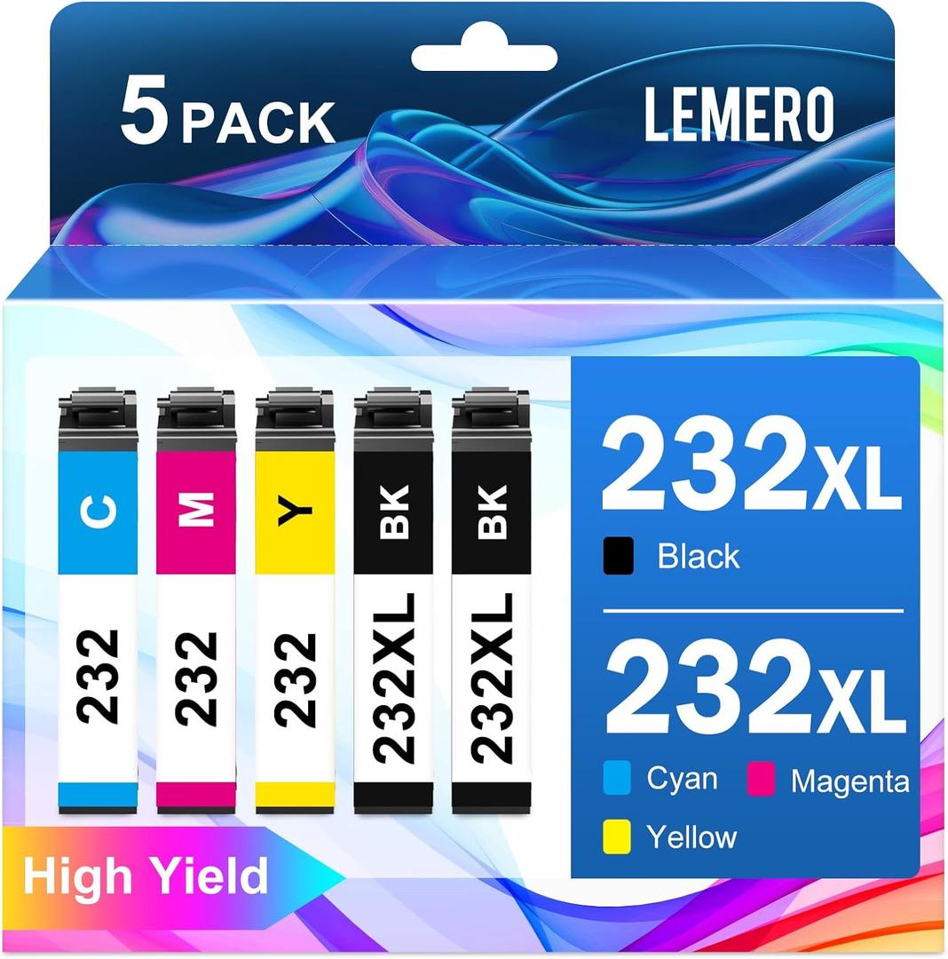 LEMERO 232XL Ink Cartridges Combo Pack Remanufactured for 232 Ink Cartridge for XP-4200 Printer Ink Cartridges Work with XP-4205 Workforce WF-2930 WF-2950 Printer (5 Pack)