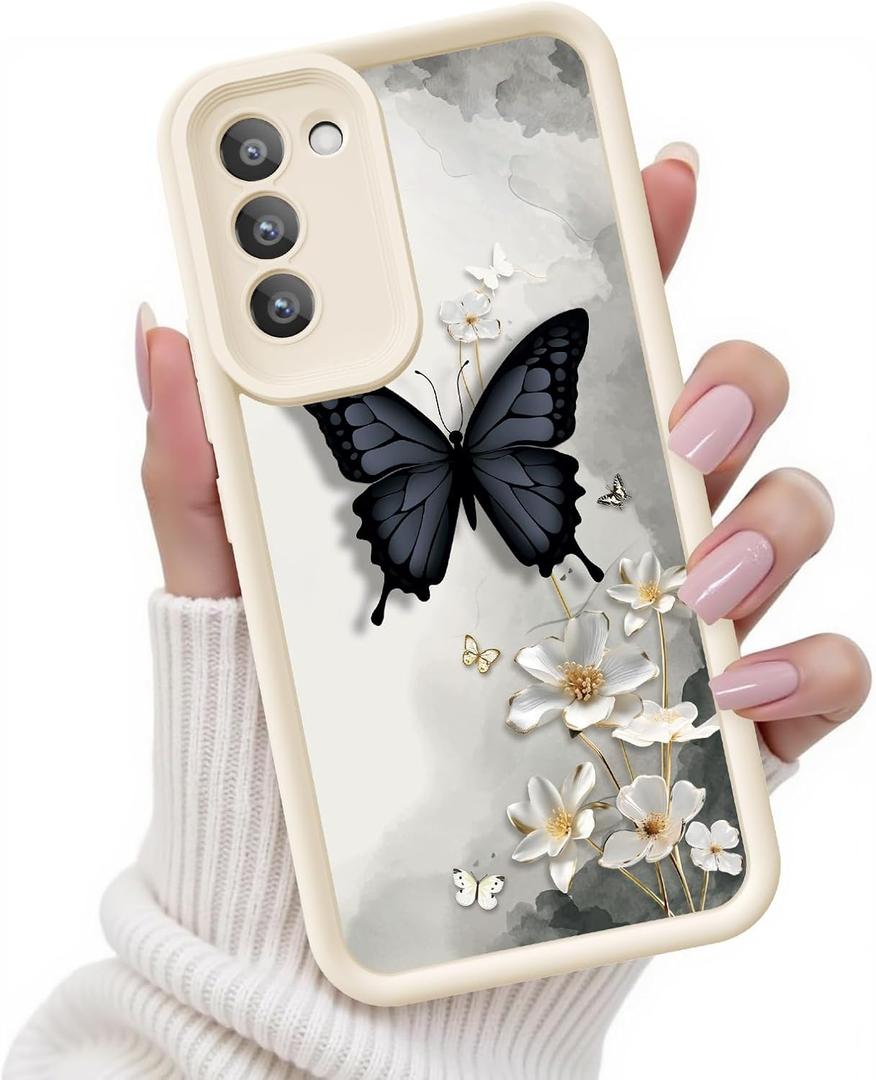 for Samsung Galaxy S22 Plus Case, Creative Butterfly Pattern Design for Girl Women, Soft Silicone Shockproof Anti-Scratch Protection Phone Cover for Galaxy S22 Plus (3D Black Butterfly)