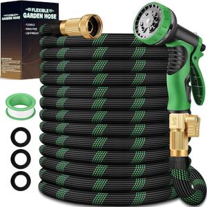 50 ft Garden Hose, 2026 Upgraded Lightweight with 3/4" Solid Brass Fittings, Ultra Durable No Kink Flexible Hose with 10-Function Nozzle, Leak-Free All-Weather for Yard, Lawn
