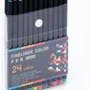 24 Colors Fineliner Color Pens - 0.4mm Fine Point Colored Pens for Journaling, Doodling, Drawing, Note Taking, Adult Coloring, Planner Supplies Black Barrel