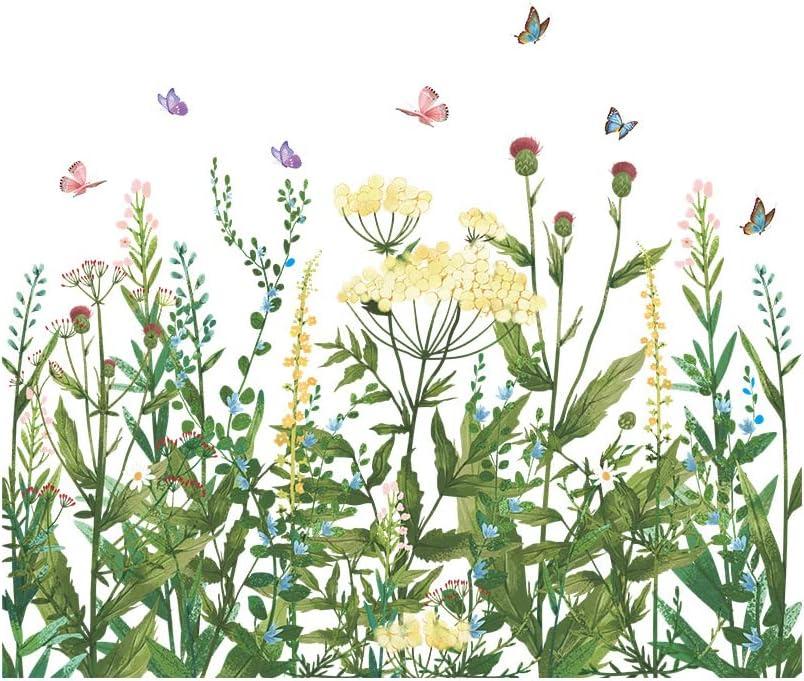 31x 26 inches Green Plants Flowers Vines Garden Wall Decals Corner Stickers Colorful Wildflowers Removable DIY Peel and Stick Art Murals for Kids Room Nursery Classroom Bedroom
