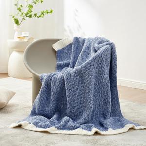 Snuggle Sac Light Purple Throw Blanket for Couch, Super Soft Warm Lavender Blankets Cozy Knit Fuzzy Plush Lightweight Throws for Sofa, Bed, Living Room, Heather Royal Blue, 50x60 inches