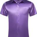 DiBanGu Mens Dress Shirts,Casual Solid Short Sleeve Shirt Regular Fit Summer Button Down Shirts with Pocket (Medium, Lavender Purple)