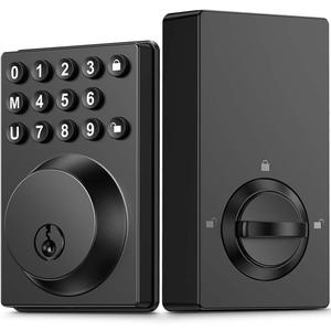 Keyless Entry Front Door Lock Keypad Deadbolt Matte Black with Latest One-Touch Simplified Program and Advanced Security Auto Lock Easy Installation 2 Spare Key
