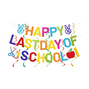 Happy Last Day of School Banner, Last Day of School Party Decorations Hanging Swrils, HLD End of School Year Party Decorations, School Classroom Last Day of School Sign Banner, Pre-assembled