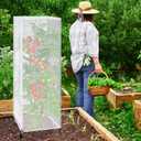 3 Pcs Garden Bird Netting Plant Cover for Square Tomato Cage, 59" x 17.7" Insect Bird Barrier Tomato Cage Net with Zipper & Drawstring, Tomato Trellis Netting Protection Cover for Protecting Plants