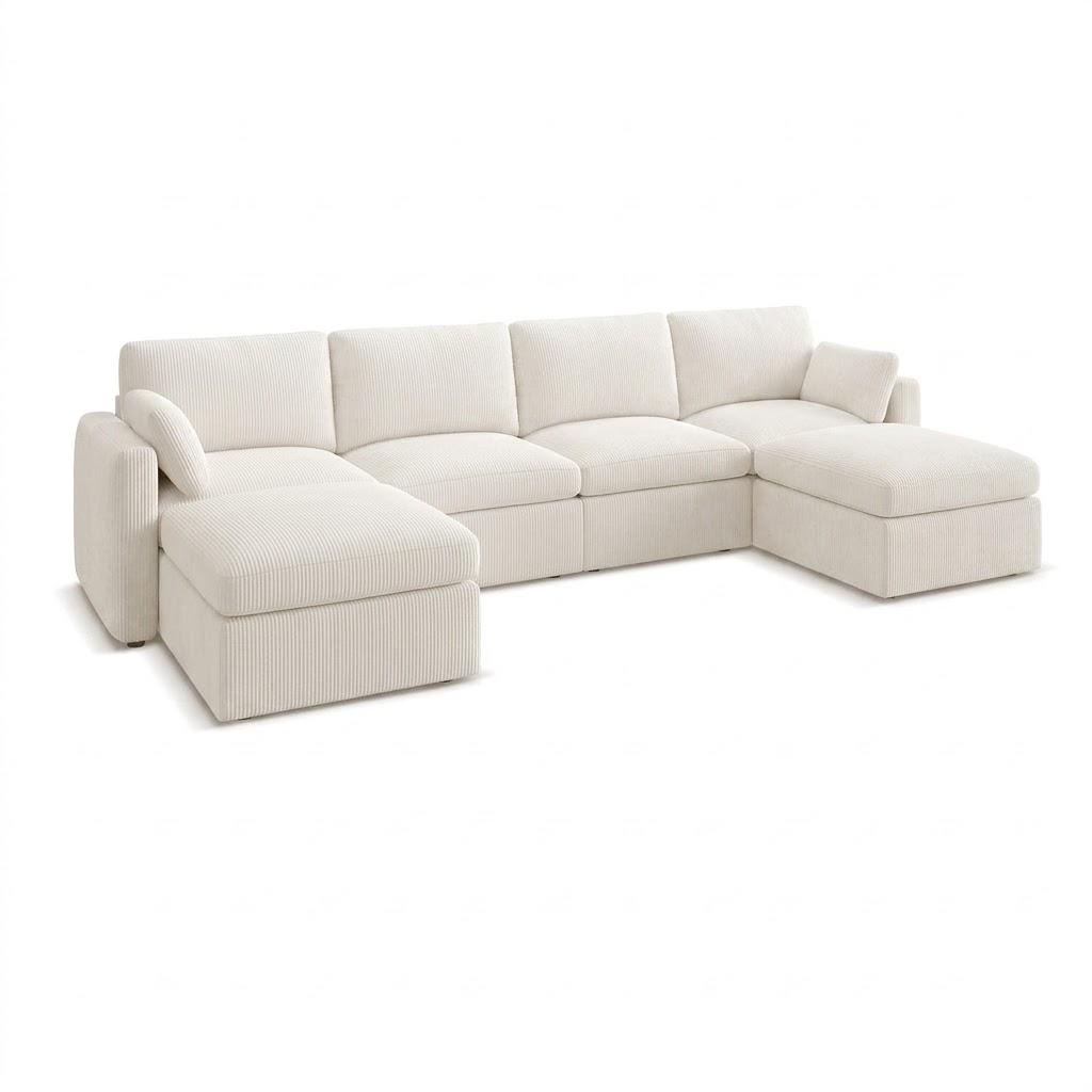 HONBAY Sectional Couch with Storage Seats, Modular Sectional Sofa with Storage Ottoman, U Shaped Sectional Couches for Living Room, Light Beige