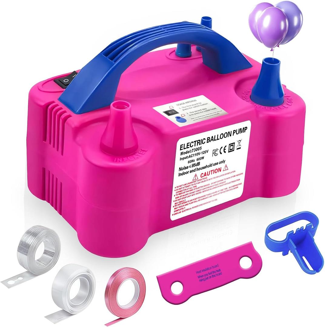 Electric Balloon Pump,110V 600W Portable Dual Nozzles Balloon Pump,Air Pump Balloon Blower for Party Decorations with Tying Tool (Small, Red)