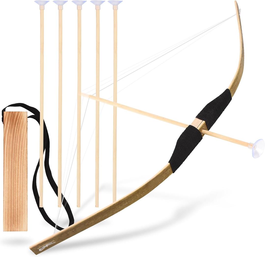 Kids Bow and Arrow Set, 24 Inch Archery Set Handmade Wooden Toy Bow and Arrow Gifts for Kids Boys Girls - Perfect for Birthdays Christmas Halloween, Cosplay Game Costume Prop Play, Medium