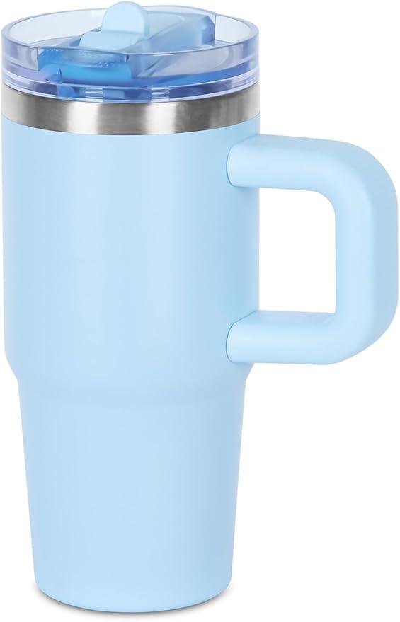 14 oz Tumbler for kids with Detachable Flip Straw Lid and handle, 100% Leak Proof 14 oz mini cup, Stainless Steel Vacuum Insulated Tumbler, Wide Mouth Easy to Clean, Keep Cold or Hot (Sky Blue)