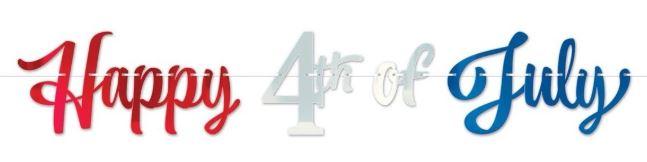 Beistle Foil Happy 4th of July Streamer Ribbon Banner Red Silver Blue 10”x5’