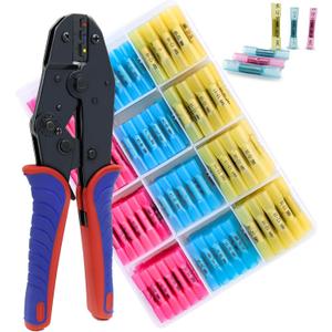Wire Crimping Tool, Crimping Tool for Heat Shrink Connectors, Wire Crimper AWG 22-10 with 210PCS Wire Crimper, Crimper Tool for Heat Shrink, Nylon, Non-Insulated Connectors