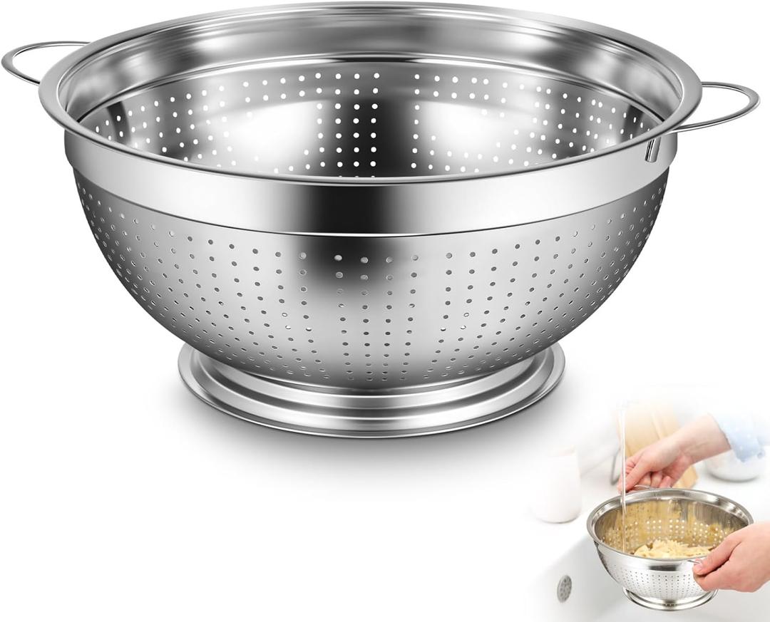 Maxdot 1 Pack 12 Quart Heavy Duty Stainless Steel Colander with Footed Base and Handles Pasta Spaghetti Berry Fruit Vegetable Kitchen Food Strainer Basket