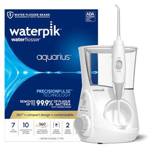 Waterpik Aquarius Water Flosser For Teeth Cleaning, Gums, Braces, Dental Care, Electric Power With 10 Settings, 7 Tips For Multiple Users And Needs, ADA Accepted, White WP-660