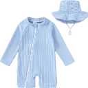 YOUNGER TREE Baby Boys Swimsuit Toddler One Piece Zipper Bathing Suit Long Sleeve Rash Guard Swimwear Sunsuit, Size: 6-12 Months