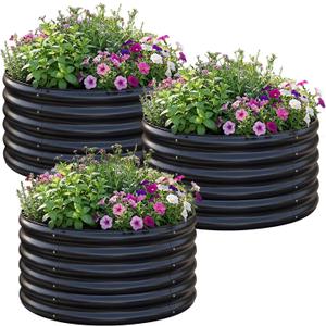 AHEONLAR 3PCS 2x2x2FT Galvanized Raised Garden Bed Kit Round Metal Flower Box Large Planter Raised Beds Outdoor Garden for Planting,Fruit,Herb Black