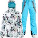 GSOU SNOW Women's Ski Jacket and Pants Waterproof Windproof Snowsuit Snowboarding Coat Insulated Warm Winter (Large, White Blue)