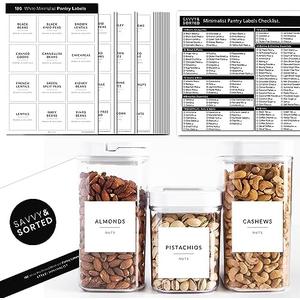 SAVVY & SORTED Minimalist Pantry Labels, 180 Waterproof Vinyl Stickers for Food Containers - Kitchen Labels for Organizing Storage Bins, Jars, Kitchen