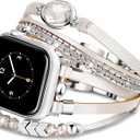 Compatible with Apple Watch Band 40mm for Women, Boho Bracelet for Apple Watch 38mm 41mm, Multilayer Leather Wrap Braided Strap for iWatch Series 10(42mm)/9/8/7/6/5/4/3/2/1/SE Silver