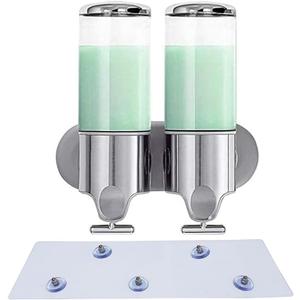 Single Head and Double Head Manual Pressing Head Wall Mounted Soap Dispenser Shower Liquid Shampoo and Soap Dispenser with Container (Transparent, 500ml x 2)