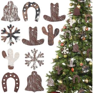 Syhood 20 Pcs Christmas Western Cowhide Ornament Cowboy Christmas Hanging Decoration Western Indoor Cowhide Ornaments for Xmas Tree Decoration (Elegant Style)