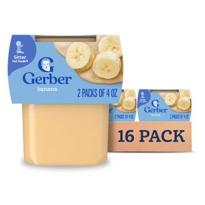 Gerber 2nd Food Baby Food Banana Puree, Natural & Non-GMO, 4 Ounce Tubs, 8 Ounce (Pack of 8)